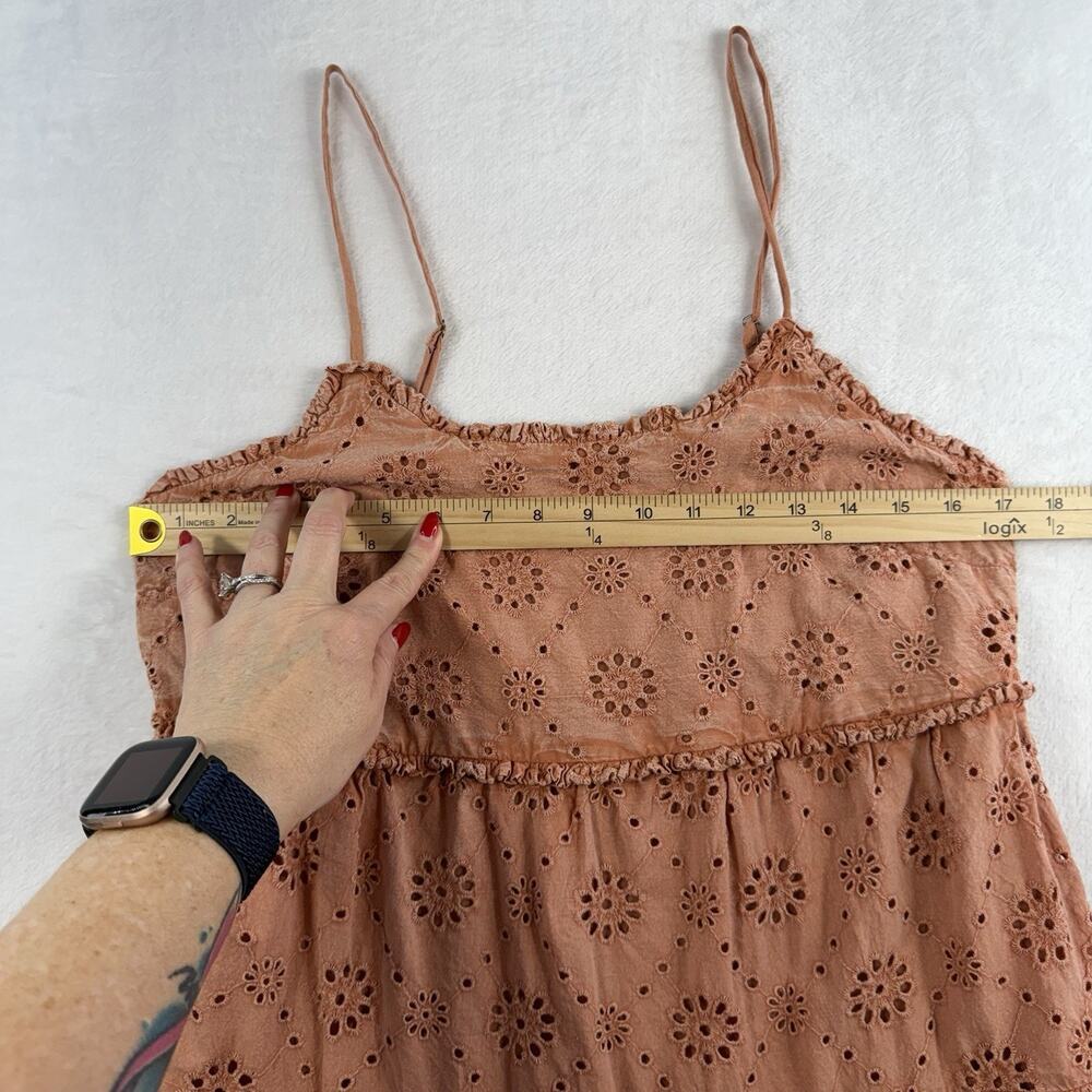 Rock and Roll Denim M Medium Eyelet Sleeveless Mini Dress Babydoll RUST Boho - Picture 12 of 14